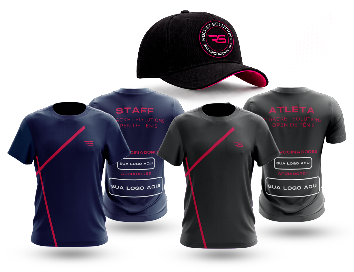 Uniformes Racket Solutions — camiseta, polo e boné