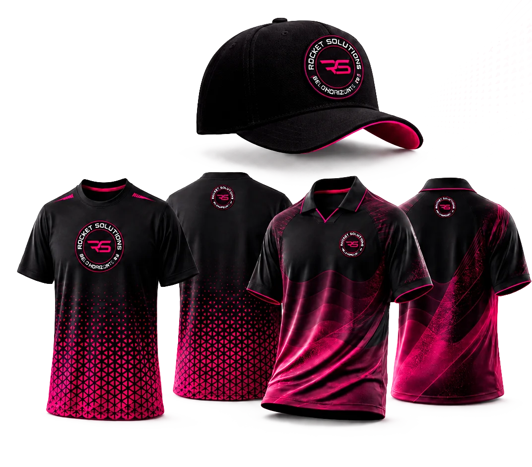 Uniformes Racket Solutions — camiseta, polo e boné